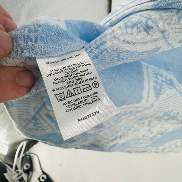 Ann Taylor 100% Linen Blue White Paisley Button Down Shirt NWT Size XXL - Picture 5 of 6